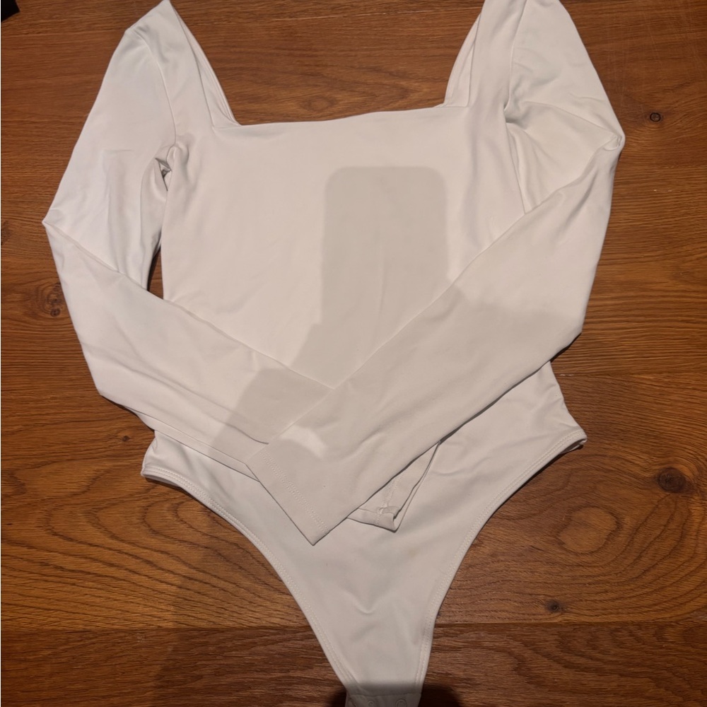 Babaton Cream Long-Sleeve Square Neck Bodysuit